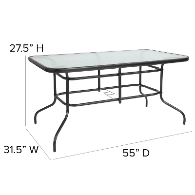 Flash Furniture 31.5" x 55" Rectangular Tempered Glass Patio Table with Umbrella Hole 3 Flash Furniture 31.5" x 55" Rectangular Tempered Glass Patio Table with Umbrella Hole - Image 3