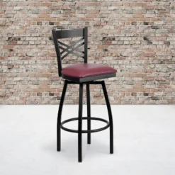 Flash Furniture Black "X" Back Swivel Metal Barstool with Upholstered Seat
