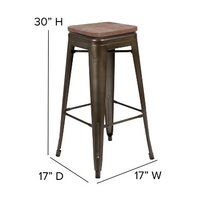 Flash Furniture 30" High Metal Indoor Bar Stool With Wood Seat - Stackable Set Of 4 4 Flash Furniture 30" High Metal Indoor Bar Stool With Wood Seat - Stackable Set Of 4 - Image 4