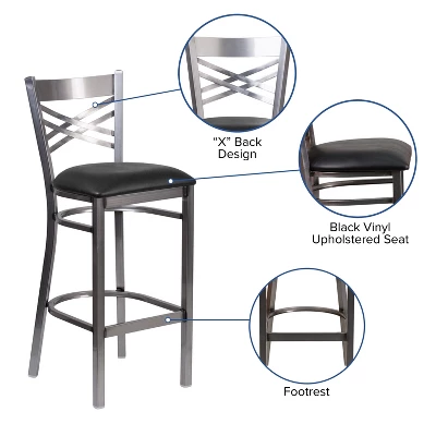 Flash Furniture Clear Coated "X" Back Metal Restaurant Barstool 2 Flash Furniture Clear Coated "X" Back Metal Restaurant Barstool - Image 2