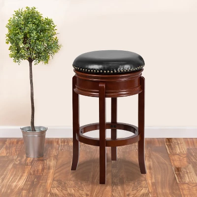 Flash Furniture 29" High Backless Wood Barstool with LeatherSoft Swivel Seat 1 Flash Furniture 29" High Backless Wood Barstool with LeatherSoft Swivel Seat