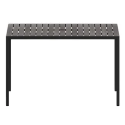 Flash Furniture Lark Outdoor Dining Table With Synthetic Gray Wash Teak Poly Slats - 30" X 48" Steel Framed Restaurant Table With Umbrella Holder Hole -Flash Furniture Sale Store GUEST 9866374f 298f 4596 bfda cbcbade3c262