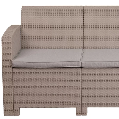 Flash Furniture Contemporary Faux Rattan Outdoor Sofa with All-Weather Cushions 5 Flash Furniture Contemporary Faux Rattan Outdoor Sofa with All-Weather Cushions - Image 5
