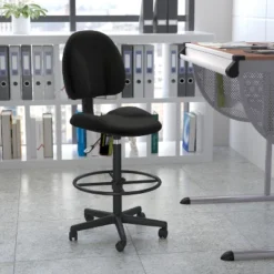 Flash Furniture Black Fabric Drafting Chair - Adjustable Mid-Back Task Chair