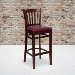 Flash Furniture Vertical Slat Back Wooden Restaurant Barstool with Upholstered Seat