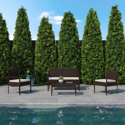 Flash Furniture Aransas Series 4-Piece Rattan Patio Furniture Set 4 Flash Furniture Aransas Series 4-Piece Rattan Patio Furniture Set - Image 4