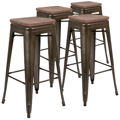 Flash Furniture 30" High Metal Indoor Bar Stool With Wood Seat - Stackable Set Of 4 11 Flash Furniture 30" High Metal Indoor Bar Stool With Wood Seat - Stackable Set Of 4 - Image 11