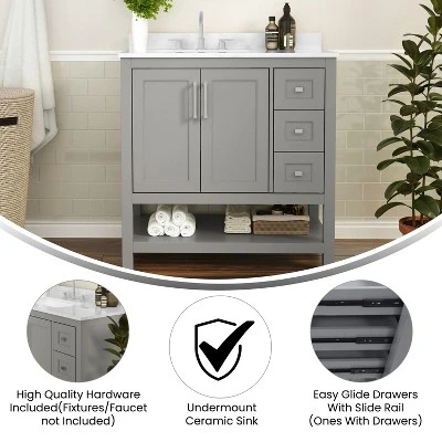 Flash Furniture Vega Bathroom Vanity with Sink and Carrara Marble Countertop 6 Flash Furniture Vega Bathroom Vanity with Sink and Carrara Marble Countertop - Image 6