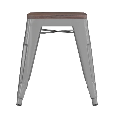 Flash Furniture 18" Backless Table Height Stool With Wooden Seat, Stackable Metal Indoor Dining Stool, Commercial Grade - Set Of 4 6 Flash Furniture 18" Backless Table Height Stool With Wooden Seat, Stackable Metal Indoor Dining Stool, Commercial Grade - Set Of 4 - Image 6