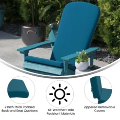 Flash Furniture Charlestown Set Of 2 All-Weather Poly Resin Wood Adirondack Chairs With Cushions For Deck, Porch, And Patio -Flash Furniture Sale Store GUEST a214f9db ab46 4b18 a5d4 f5d25ec22d9b