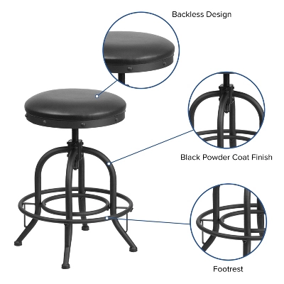 Flash Furniture 24'' Adjustable Counter Height Swivel Stool in Black LeatherSoft 2 Flash Furniture 24'' Adjustable Counter Height Swivel Stool in Black LeatherSoft - Image 2