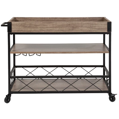 Flash Furniture Buckhead Distressed Oak and Iron Kitchen Serving Bar Cart 7 Flash Furniture Buckhead Distressed Oak and Iron Kitchen Serving Bar Cart - Image 7