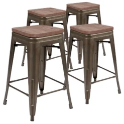 Flash Furniture 24-Inch Metal Counter-Height Bar Stools with Elm Wood Seat, Set of 4 -Flash Furniture Sale Store GUEST a2e54c9b 3250 4a22 9a27 16a551f6ec58