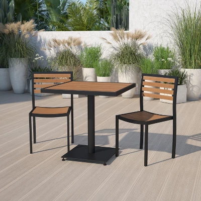 Flash Furniture Lark 3-Piece Outdoor Patio Bistro Set with Faux Teak Poly Slats 1 Flash Furniture Lark 3-Piece Outdoor Patio Bistro Set with Faux Teak Poly Slats