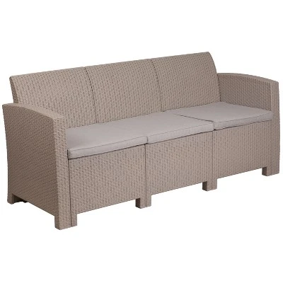 Flash Furniture Contemporary Faux Rattan Outdoor Sofa with All-Weather Cushions 10 Flash Furniture Contemporary Faux Rattan Outdoor Sofa with All-Weather Cushions - Image 10