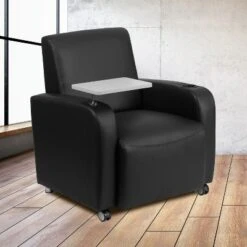 Flash Furniture LeatherSoft Guest Chair with 360-Degree Tablet Arm & Cup Holder