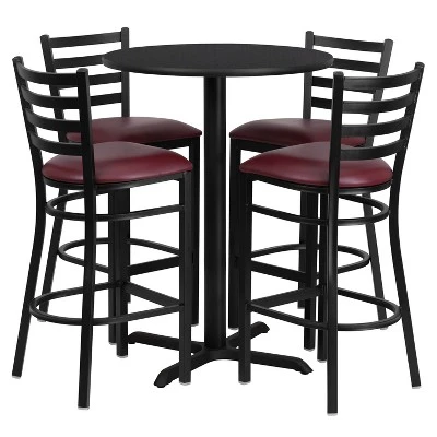 Flash Furniture 30'' Round Laminate Table Set with X-Base and 4 Ladder Back Metal Barstools 9 Flash Furniture 30'' Round Laminate Table Set with X-Base and 4 Ladder Back Metal Barstools - Image 9