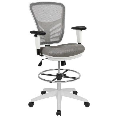 Flash Furniture Mid-Back Mesh Ergonomic Drafting Chair With Adjustable Chrome Foot Ring, Adjustable Arms 12 Flash Furniture Mid-Back Mesh Ergonomic Drafting Chair With Adjustable Chrome Foot Ring, Adjustable Arms - Image 12