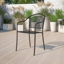 Flash Furniture Commercial Grade Steel Patio Arm Chair with Round Back