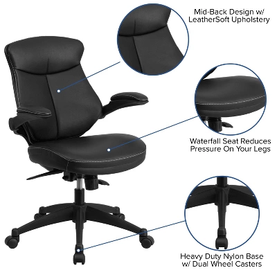 Flash Furniture Kale Mid-Back Black LeatherSoft Executive Swivel Ergonomic Office Chair 2 Flash Furniture Kale Mid-Back Black LeatherSoft Executive Swivel Ergonomic Office Chair - Image 2