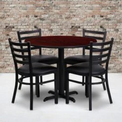 Flash Furniture 36'' Round Mahogany Table Set with 4 Black Ladder Back Chairs