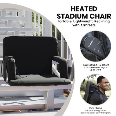 Flash Furniture Extra Wide Foldable Reclining Heated Stadium Chair with Backpack Straps 13 Flash Furniture Extra Wide Foldable Reclining Heated Stadium Chair with Backpack Straps - Image 13