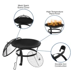 Flash Furniture 22" Round Wood Burning Firepit With Mesh Spark Screen And Poker -Flash Furniture Sale Store GUEST b05f2d34 5ac3 404a a466 b193ee0b0842