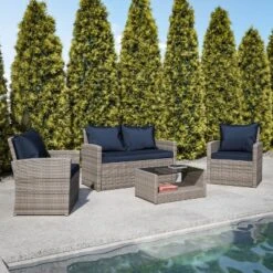 Flash Furniture Aransas Series 4 Piece Outdoor Rattan Patio Seating Set