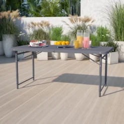 Flash Furniture 4-Foot Adjustable Bi-Fold Folding Table - Dark Gray