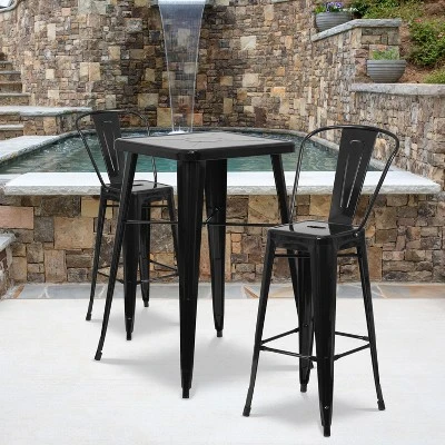 Flash Furniture Commercial Grade 23.75" Square Metal Bar Table Set with 2 Backed Stools 6 Flash Furniture Commercial Grade 23.75" Square Metal Bar Table Set with 2 Backed Stools - Image 6