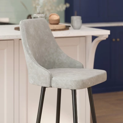 Flash Furniture Shelly Set Of 2 Commercial LeatherSoft Bar Height Stools With Solid Black Metal Frames And Chrome Accented Feet And Footrests 2 Flash Furniture Shelly Set Of 2 Commercial LeatherSoft Bar Height Stools With Solid Black Metal Frames And Chrome Accented Feet And Footrests - Image 2