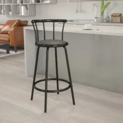 Flash Furniture Crown Back Black Metal Barstool with Swivel Black Vinyl Seat