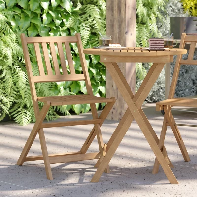 Flash Furniture Acacia Wood Indoor/Outdoor Folding Bistro Set - 3 Piece Natural 4 Flash Furniture Acacia Wood Indoor/Outdoor Folding Bistro Set - 3 Piece Natural - Image 4