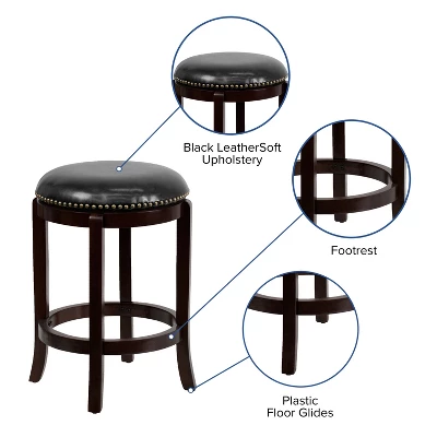 Flash Furniture 24'' Backless Wood Counter Height Stool with LeatherSoft Swivel Seat 2 Flash Furniture 24'' Backless Wood Counter Height Stool with LeatherSoft Swivel Seat - Image 2