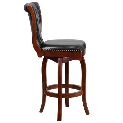 Flash Furniture 30'' High Wood Barstool with Button Tufted Back and Swivel Seat 2 Flash Furniture 30'' High Wood Barstool with Button Tufted Back and Swivel Seat - Image 2
