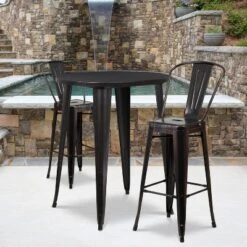 Flash Furniture Commercial Grade 30" Round Metal Indoor-Outdoor Bar Table Set with 2 Cafe Stools