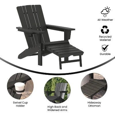 Flash Furniture Halifax HDPE Adirondack Chair with Pull-Out Ottoman & Cup Holder 5 Flash Furniture Halifax HDPE Adirondack Chair with Pull-Out Ottoman & Cup Holder - Image 5