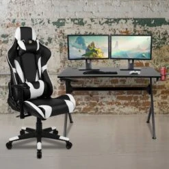 Flash Furniture Gaming Desk and Reclining Racing Chair Set with Cup Holder
