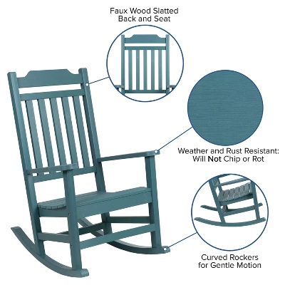 Flash Furniture Winston All-Weather Poly Resin Wood Rocking Chair 2 Flash Furniture Winston All-Weather Poly Resin Wood Rocking Chair - Image 2