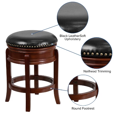 Flash Furniture 24" Backless Swivel Wood Counter Height Stool with LeatherSoft Seat 2 Flash Furniture 24" Backless Swivel Wood Counter Height Stool with LeatherSoft Seat - Image 2