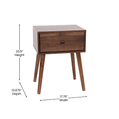 Flash Furniture Hatfield Mid-Century Modern One Drawer Wood Nightstand - Dark Walnut 4 Flash Furniture Hatfield Mid-Century Modern One Drawer Wood Nightstand - Dark Walnut - Image 4