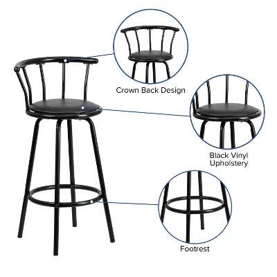Flash Furniture Crown Back Black Metal Barstool with Swivel Black Vinyl Seat 4 Flash Furniture Crown Back Black Metal Barstool with Swivel Black Vinyl Seat - Image 4