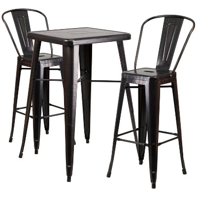 Flash Furniture Commercial Grade 23.75" Square Metal Bar Table Set with 2 Backed Stools 15 Flash Furniture Commercial Grade 23.75" Square Metal Bar Table Set with 2 Backed Stools - Image 15