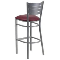 Flash Furniture Silver Slat Back Metal Barstool with Black Vinyl Seat