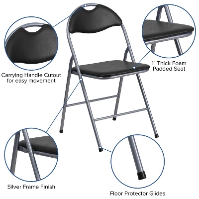 Flash Furniture 2-Pack HERCULES Series Black Vinyl Metal Folding Chairs with Carrying Handle 2 Flash Furniture 2-Pack HERCULES Series Black Vinyl Metal Folding Chairs with Carrying Handle - Image 2