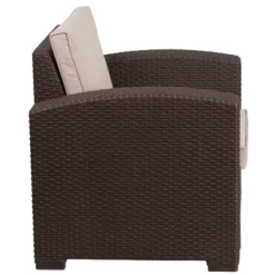 Flash Furniture Chocolate Brown Faux Rattan Outdoor Chair with All-Weather Beige Cushion -Flash Furniture Sale Store GUEST cbce8549 e756 472d 9d33 97e2e6e53bd6