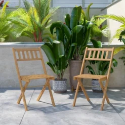 Flash Furniture Indoor/Outdoor Solid Acacia Wood Folding Bistro Chairs - Set of 2