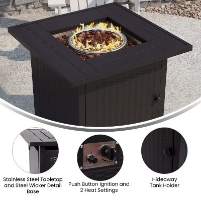 Flash Furniture 28" Square Outdoor Propane Fire Pit Table with Lid and Lava Rocks 8 Flash Furniture 28" Square Outdoor Propane Fire Pit Table with Lid and Lava Rocks - Image 8