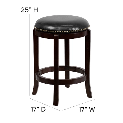 Flash Furniture 24'' Backless Wood Counter Height Stool with LeatherSoft Swivel Seat 3 Flash Furniture 24'' Backless Wood Counter Height Stool with LeatherSoft Swivel Seat - Image 3
