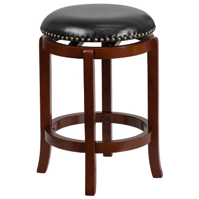 Flash Furniture 24'' Backless Wood Counter Height Stool with LeatherSoft Swivel Seat 7 Flash Furniture 24'' Backless Wood Counter Height Stool with LeatherSoft Swivel Seat - Image 7